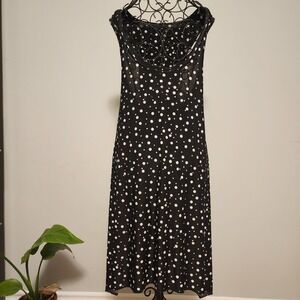 Polka Dot Sleeveless Midi Dress Black White Flowy Scoop Neck Large-XL